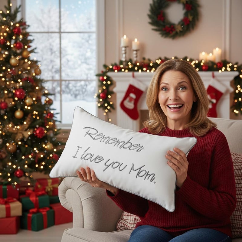Sanmetex Mom Gifts for Christmas Thanksgiving Day - Best Mom Birthday Gifts from Son, Daughter, Remember I Love You Mom Lumbar Pillow Cover 12 x 20 Inches Grey - Image 3